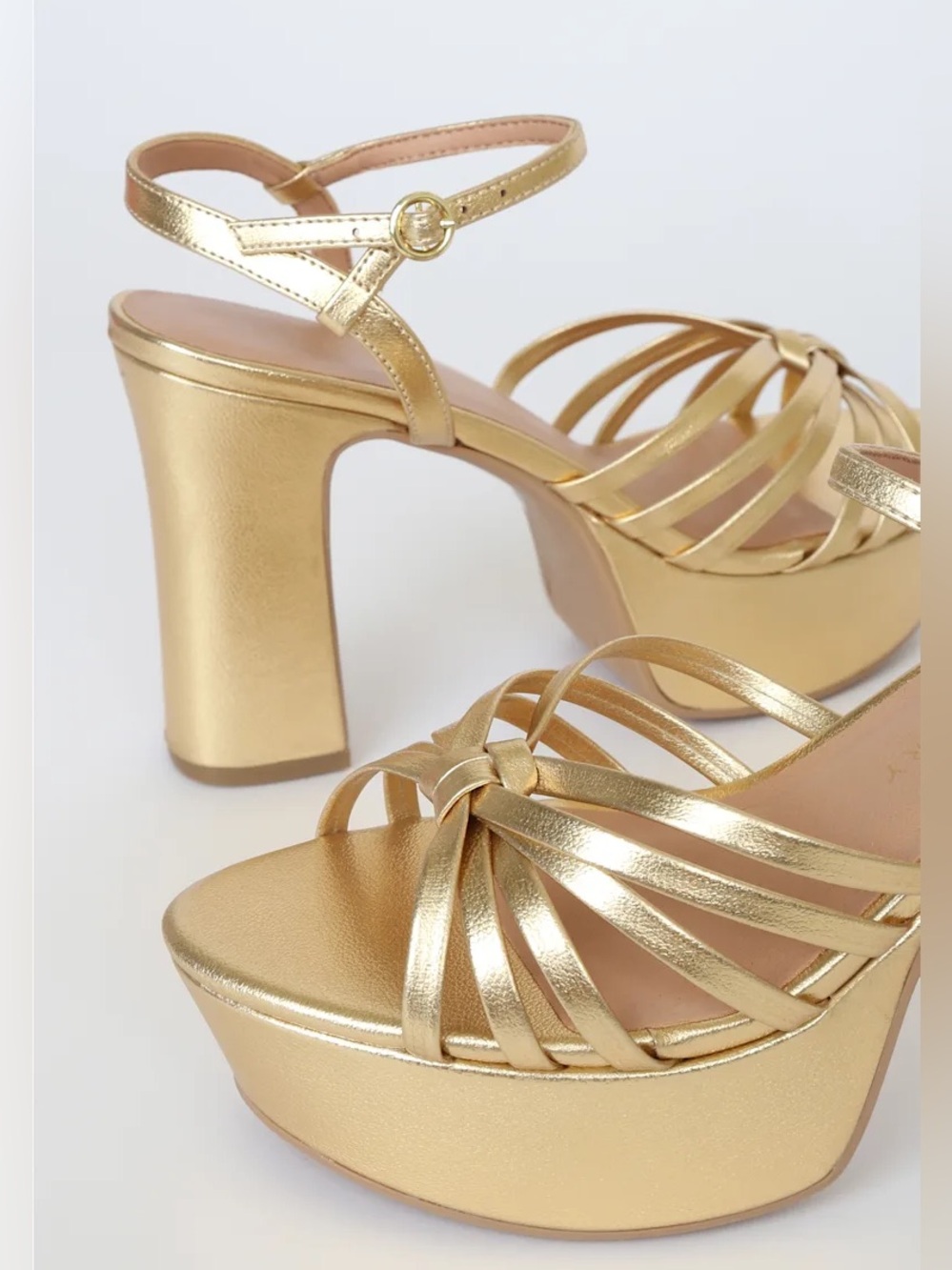 Chinese Laundry Doll Metallic Gold Platform Ankle Strap 4” High Heel Sandals - Picture 3 of 16